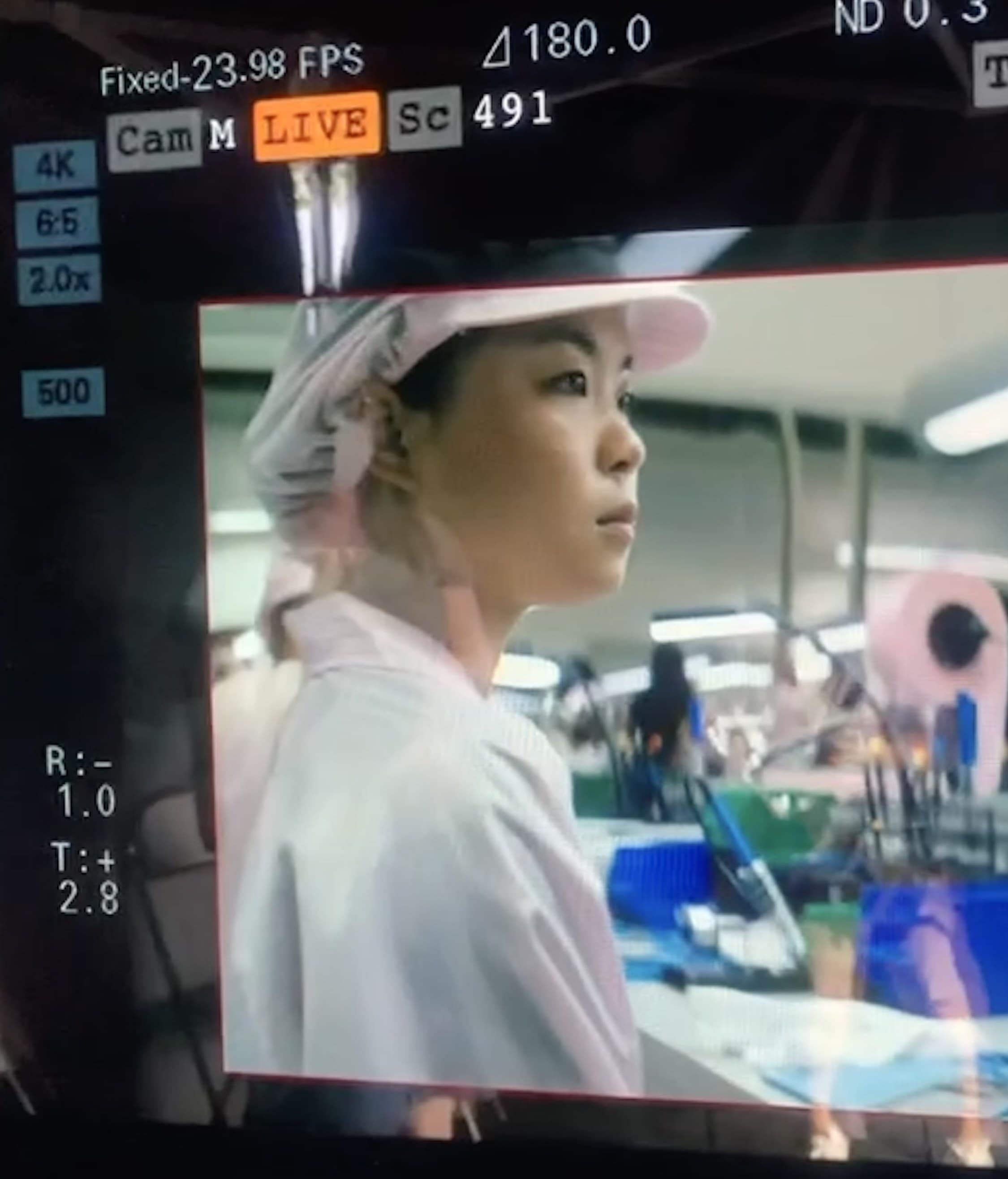 Lin Lin on the director's monitor during a take